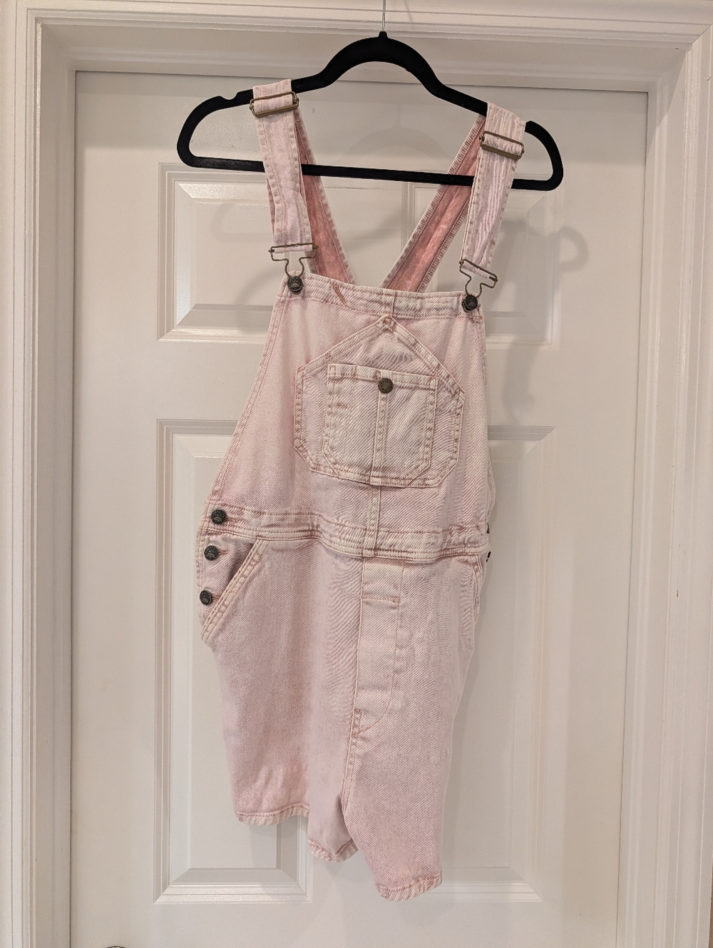 Faherty Pink Denim Short Overalls Size Medium